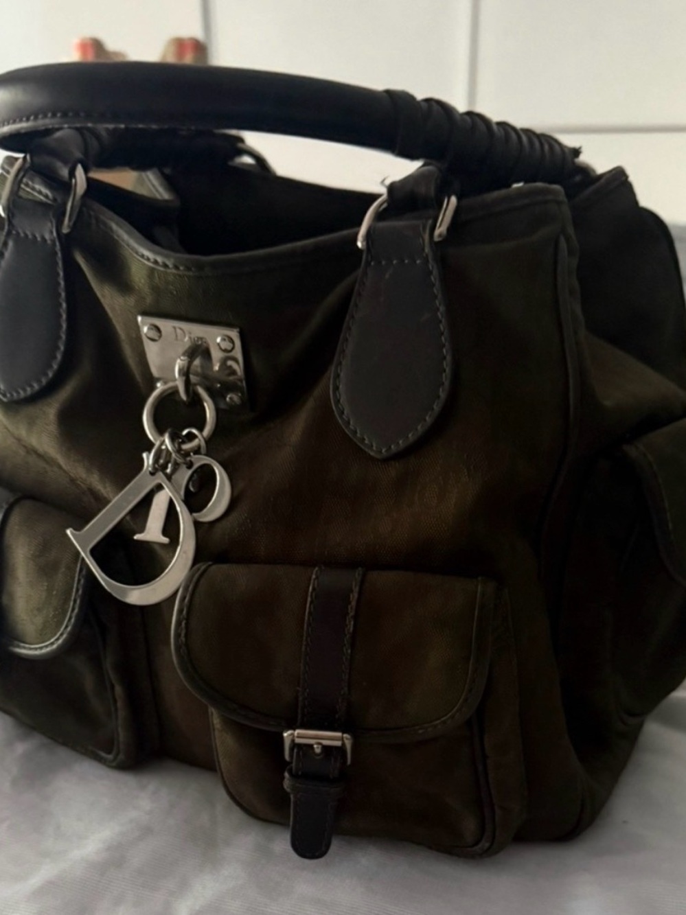 Dior Brown Leather Satchel with Silver Charm